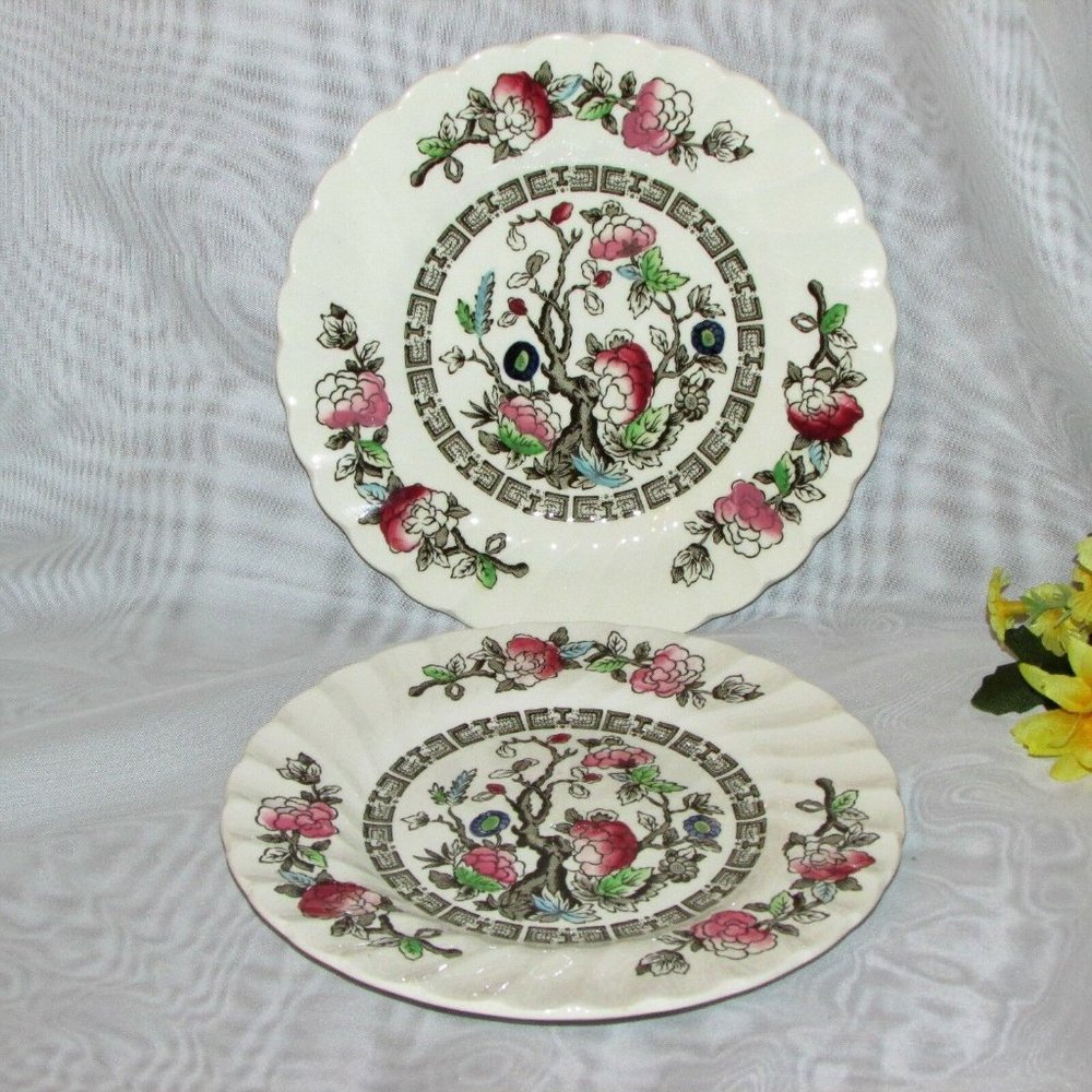 Myott 2 Vintage Bread Plates Indian Tree Hand Painted 6 1/4" Staffordshire